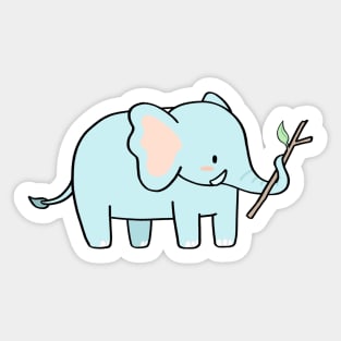 Cute blue elephant holding tree branch cartoon Sticker